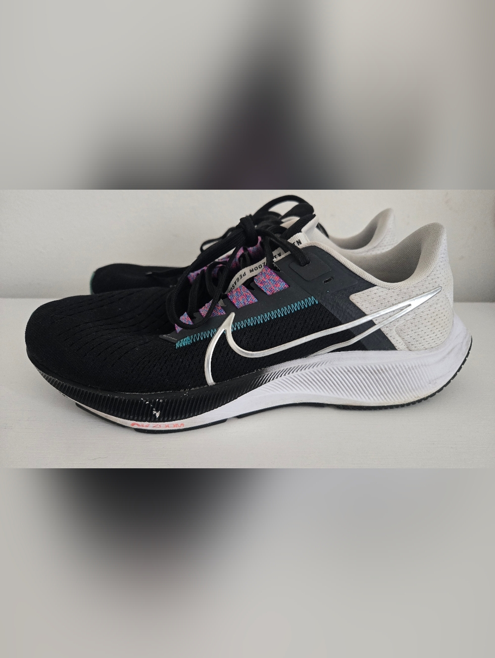 MEN'S NIKE AIR ZOOM PEGASUS 38 RUNNING SHOE CW7356-003 BLACK/METALLIC SILVER SZ9
